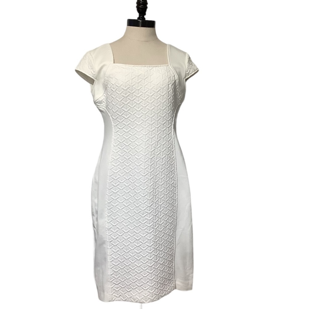 SHARAGANO Elegant Brocade White Dress - Size 4